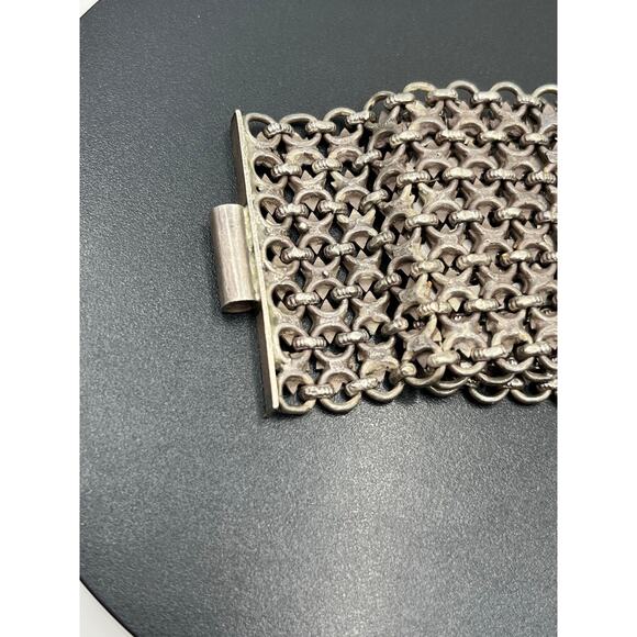 Vintage Wide Sterling Silver Chainmail Mesh 115g Ornate Clasp Statement Bracelet - Picture 11 of 15